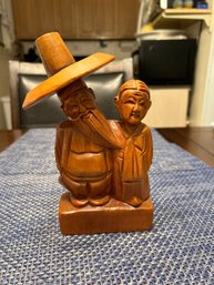 Hand Carved Wooden Vintage Old Chinese Couple Great Condition 7 Inches Tall