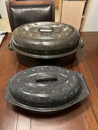 17 Inch And 13 Inch Speckled Enamel Roasting Pans In Great Condition