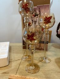 HOME ESSENTIALS GLASS CHARISMA SET OF 3 HURRICANE CANDLE HOLDERS IN ORIGINAL BOX