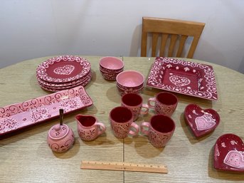 Gates Ware Ceramic Valentines Dish Set Red White Pink Hearts
