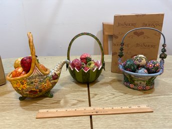 Lot Of 3 Jim Shore Baskets Taste Of Summer's Goodness Blossoms Of Spring And Basket Of Plenty
