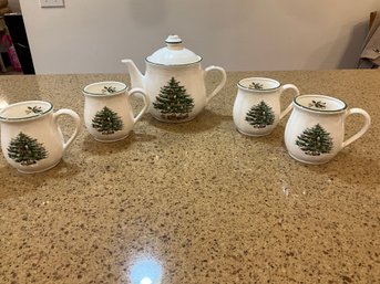 The Cellar YULETIDE Teapot And 4 Mugs