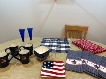 Mix And Match 4 Th Of July Americana Dish Mugs Flutes Tablecloth Placemats Dish Towels See Photos
