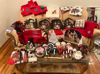Huge Christmas Lot Wreaths Towels Outdoor Decor Tabletop Decor Tree Skirts And More