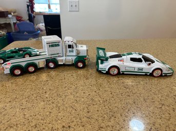Lot Of 3 Hess Truck 2009 Hess Race Car And Racer And 2013 Hess Toy Truck Missing Tractor Both Work Great