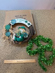 St Patricks Day Door Hanging Wreath And Clover Decoration