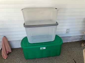 Lot Of 3 Large Storage Totes 50 Gallon And 2 40 Gallon