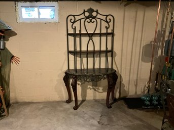 Beautiful Ashley Furniture Wrought Iron Carved Wood And Marble Bakers Rack