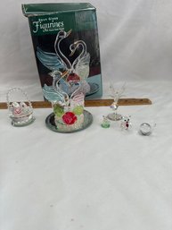Lot Of Spun Glass, Crystal Figurines, Animals, Fairy, Swans, Floral Basket