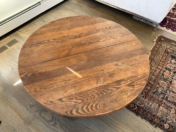 Vintage Rustic Round Oak Wood Coffee Table