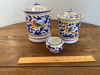 Sberna Italy BLUE MULTI Deruta Ricco Hand-Painted  Canisters And Spice Bowl