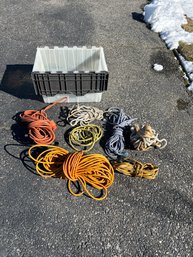 Bin Of Rope And  3 Extension Cords