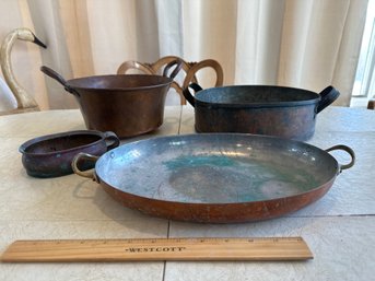 Lot Of Four Copper Pots See All Photos Beautiful Patina