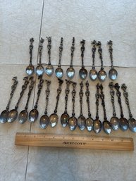 A Set Of 24 Antique Italian Silver Demitasse Souvenir Spoons