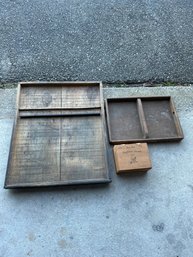 Vintage Hanging Wood Display Board 1 Wooden Serving Tray And Old Wooden Cigar Box