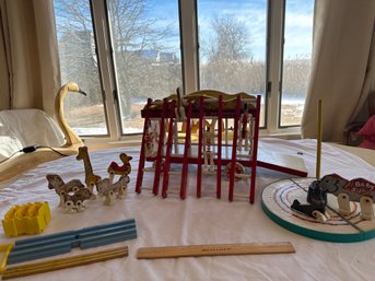 Vintage 1962 Fisher Price Circus Wagon Wooden Animals Ringmaster Ladders See Photos