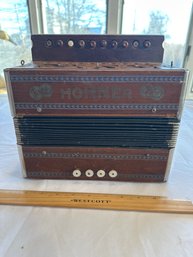 Vintage Hohner 4-Bass 10-Treble Button Accordion Made In Germany As Pictured