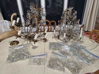 Lot Of 2 Chandeliers Glass And Brass All Pieces Plus Addl See Photos