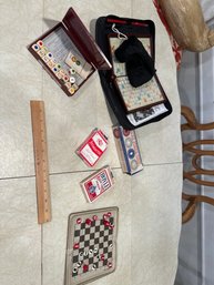 Lot Of Travel Games Scrabble Chess On Sets And Cards With Chips