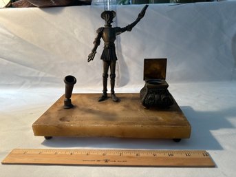 Fabulous Rare Antique Large Bronze And Marble Sculpture Of Don Quixote Inkwell