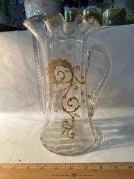 Antique Victorian Lemonade Pitcher With Hand Enameled Gold Flowers