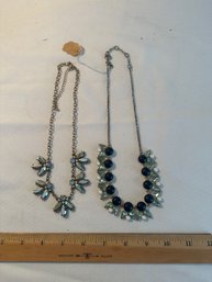 Lot Of 2 Statement Pointed Pedal Necklaces J Crew Gold-Tone Blue Crystal Stone And Vintage Clear Stone Necklac