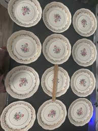 Set Of 12 Vintage Stetson American Beauty Floral & 22 Carat Gold Laurel Dinner Plates 7.5 Inch