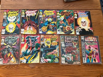 Lot Of 10 Vintage Marvel Comics Comic Books Ghost Rider 6 8 16 17 18 22 29 Plus Jack Of Hearts, Fantastic Four