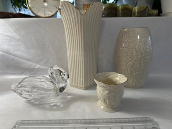 Lenox Lot Glass Swan Soap Dish Tealight And 2 Vases See Photos