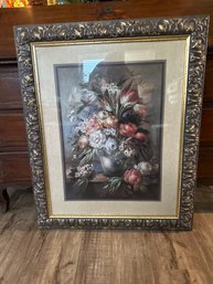 34x28 Inch Vintage Home Interiors Floral Still Life Framed And Matted Wall Art Flowers Vase Picture