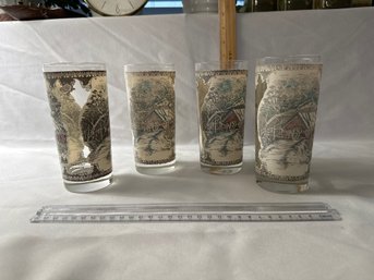 Vintage Set Of 4 Johnson Brothers Friendly Village 15 Oz Tall Ice Tea Water Glasses