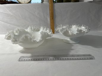 Vintage Lot Of 2 Milk Glass Bowls White Glass Ruffled Edge