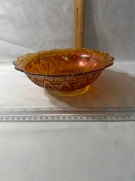 Antique Imperial Diamond Lace Marigold Carnival Glass Master Berry Bowl