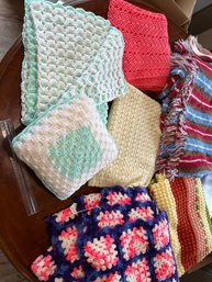 Lot Of Various Sizes Colors Handmade Blankets And 1 Small Pillow