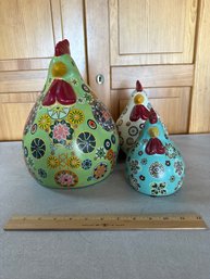 Set Of 3 Folk Art Whimsical Painted Canvon Chickens Home Decor