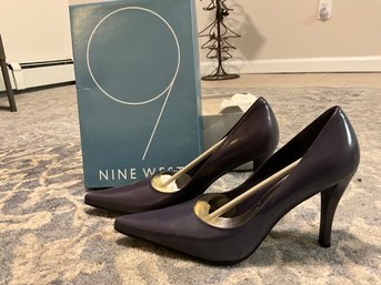 Nine West Doug Purple Leather High Heel Pumps, Size 8.5 With Box.