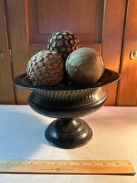 Decorative Centerpiece Bowl With Wood Textured Natural Twine Ball Fillet