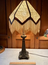 Vintage Victorian Style Table Lamp With Lace Fringed Tasseled Shade