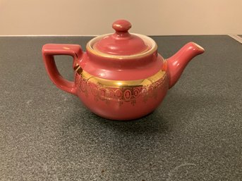 Vintage Hall China Rose 2 Cup Boston Teapot Standard Gold Decoration, Rare