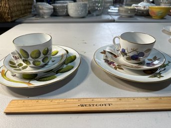 Vintage Royal Worcester Evesham And Blind Earl Teacup Saucer And Cake Plate Sets