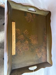 25x20 In Large Hand Painted Signed Wooden Serving Tray With Handles