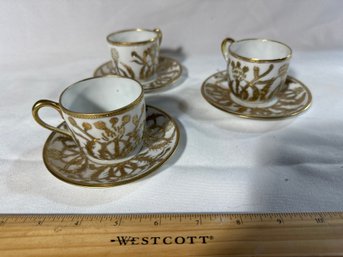 Vintage Nippon Set Of 3 Tea Cup And Saucer Gold & White Antique Hand Painted Set