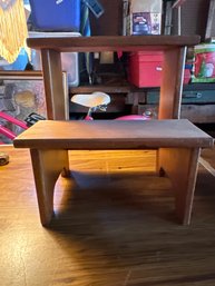 Vintage Wooden Step Stool Leaf Design On Sides 14x14.5x10