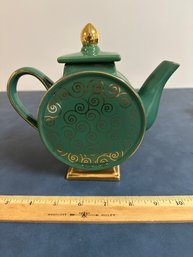 Vintage Ceramic Decorative Teapot Green With Gold Accents