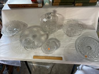 Antique Store Close Out  Lot  Of Vintage Crystal And Clear Glass Cake Dessert Stands Plates