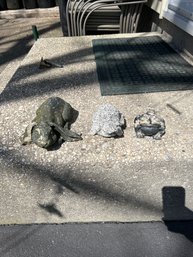 Lot Of  Three Cement And Heavy Plastic Lawn Ornaments Rabbit, Turtle And Frog. The Frog Comes With  Lucky $