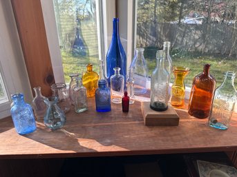 Vintage And Antique Glass Bottles Lot, Various Colors And Sizes