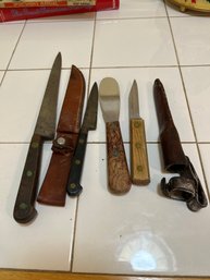 Lot Of Straight Knifes And Two Sheaths