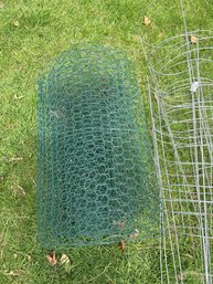 Assorted Tomato Cages In Great Shape And Small Roll Of Chicken Wire In Pieces About 20 Ft
