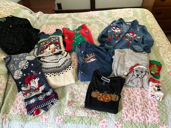 Lot Of Ladies Christmas Sweaters Seasonal Tops And More Size Medium And Large